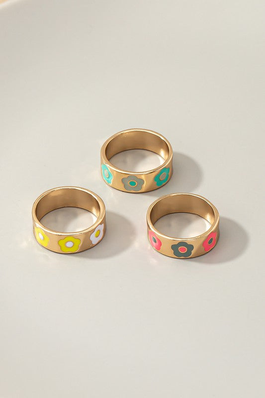 Set of three ring bands with flowers