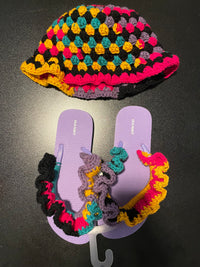 Crochet Flip Flops & Matching Granny Stitch Bucket Hat Set
