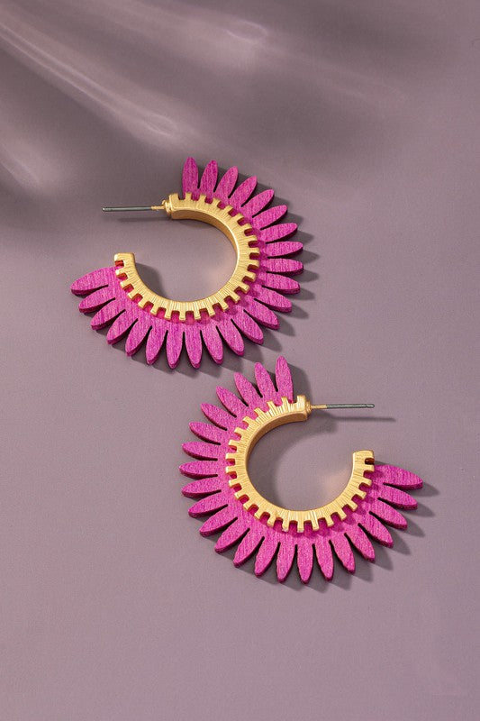 Color coated wood solar ray hoop earrings