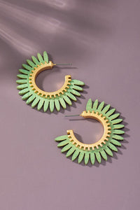 Color coated wood solar ray hoop earrings