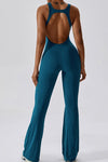 Solid flared trousers cutout back jumpsuit