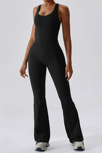 Solid flared trousers cutout back jumpsuit