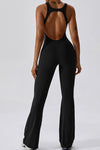 Solid flared trousers cutout back jumpsuit