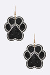 Black Paw Print Crystal Pillow Earrings