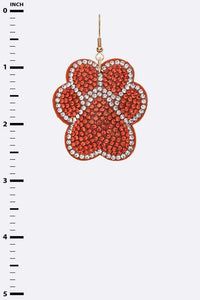 Orange Paw Print Crystal Pillow Earrings