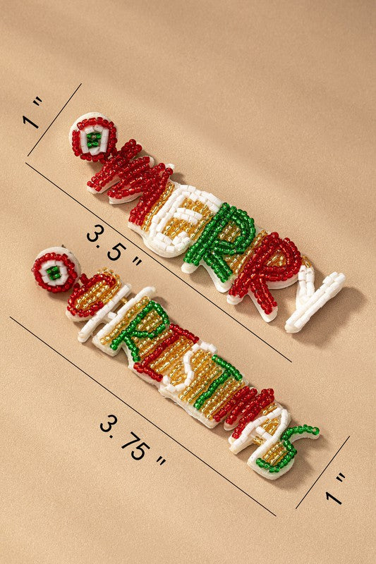 Merry Christmas seed bead earrings