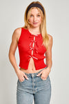 Satin Bow Detail Sleeveless Sweater Top