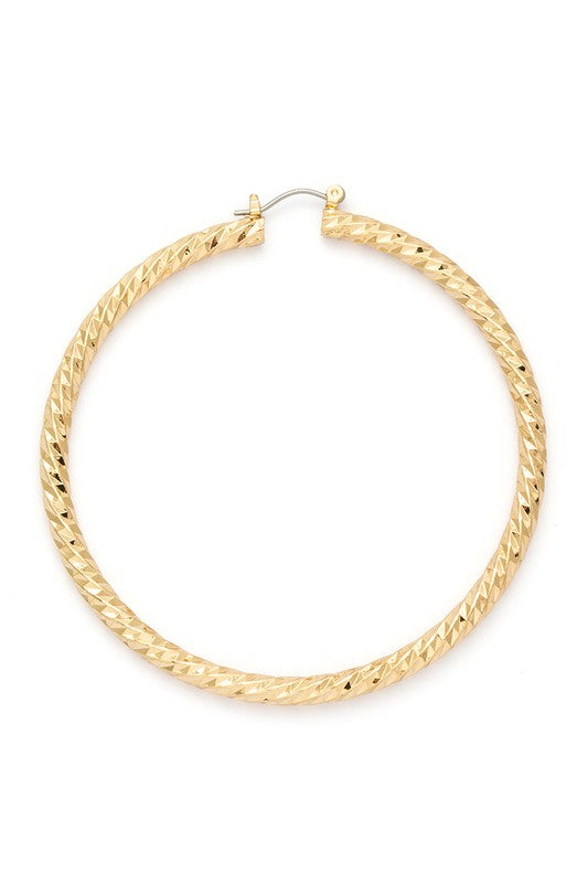 70MM Textured Shiny Hoop Earrings