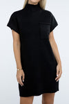 Mock Neck Short Sleeve Sweater Dress with Pocket