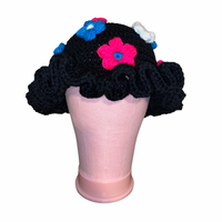 Handmade Crochet Puff Flower Ruffle Hat