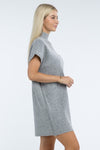 Mock Neck Short Sleeve Sweater Dress with Pocket