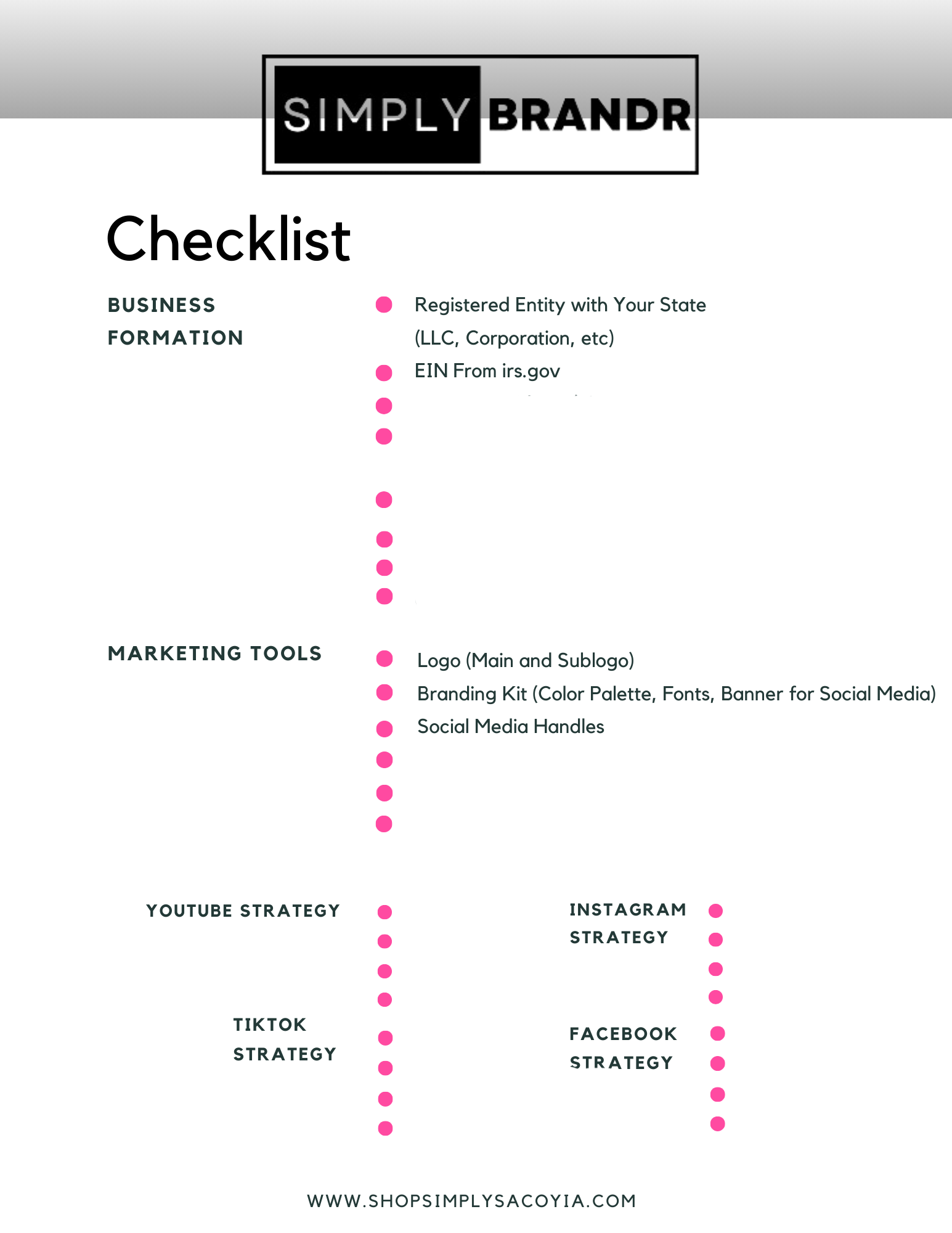 Business starter checklist, business formation, marketing tools, branding tools, marketing strategy