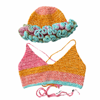Handmade Two Piece Crochet Ruffle Hat and Halter Top