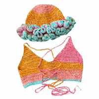 Handmade Two Piece Crochet Ruffle Hat and Halter Top