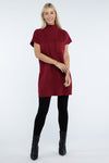 Mock Neck Short Sleeve Sweater Dress with Pocket